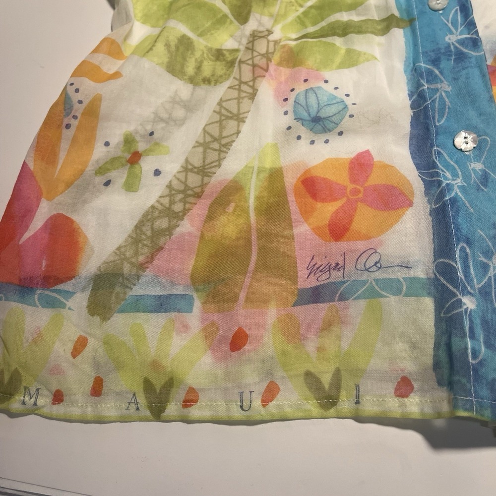 Sigrid Olsen Sport Long Sleeve Button Up Blouse Semi-sheer Aloha Colorul Beach S - Picture 9 of 11